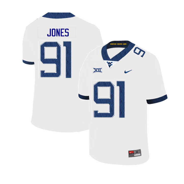 NCAA Men's Reuben Jones West Virginia Mountaineers White #91 Nike Stitched Football College 2019 Authentic Jersey LL23Q27PP